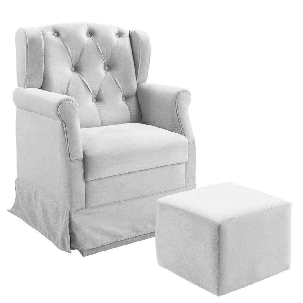 Poltrona De Amamentação Balanço Puff Ternura Corano Branco Branco
