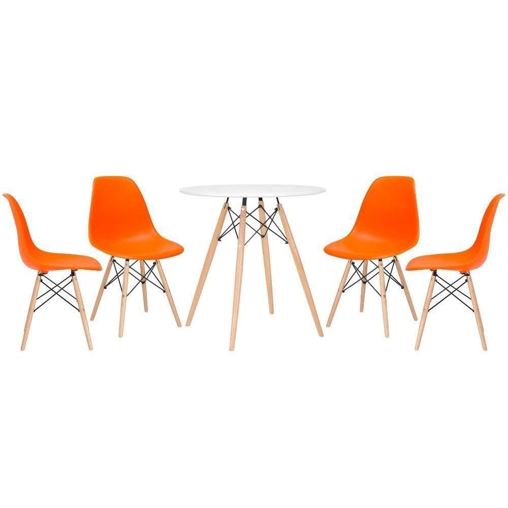 Kit - Mesa Eames 70 Cm Branco + 4 Cadeiras Eames Dsw Laranja Mesa Branco Com Cadeiras Laranja