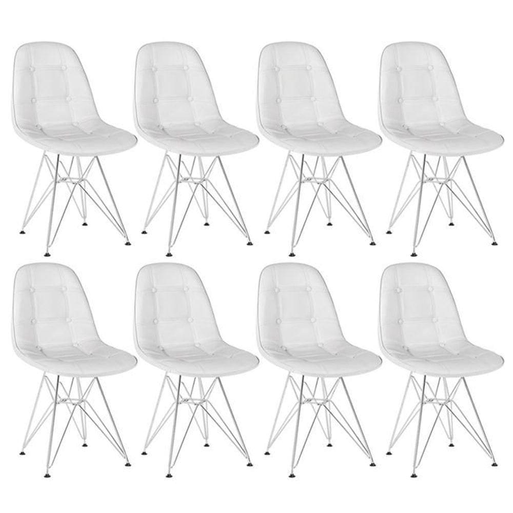 Kit 8 Cadeiras Estofadas Charles Eames Eiffel Botonê Com Pés De Metal Cromado Cinza Claro Cinza-claro
