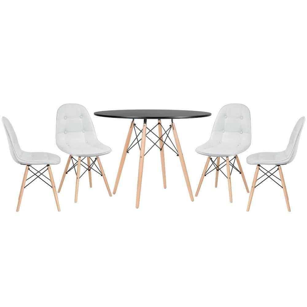 Kit - Mesa Eames 100 Cm Preto + 4 Cadeiras Botonê Cinza Claro Mesa Preto Com Cadeiras Cinza Claro