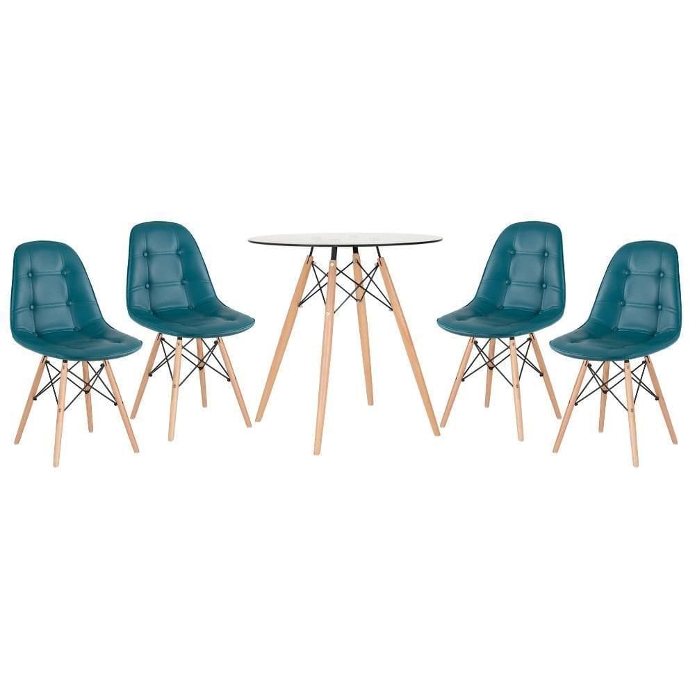 Kit - Mesa De Vidro Eames 70 Cm + 4 Cadeiras Eames Botonê Turquesa Turquesa
