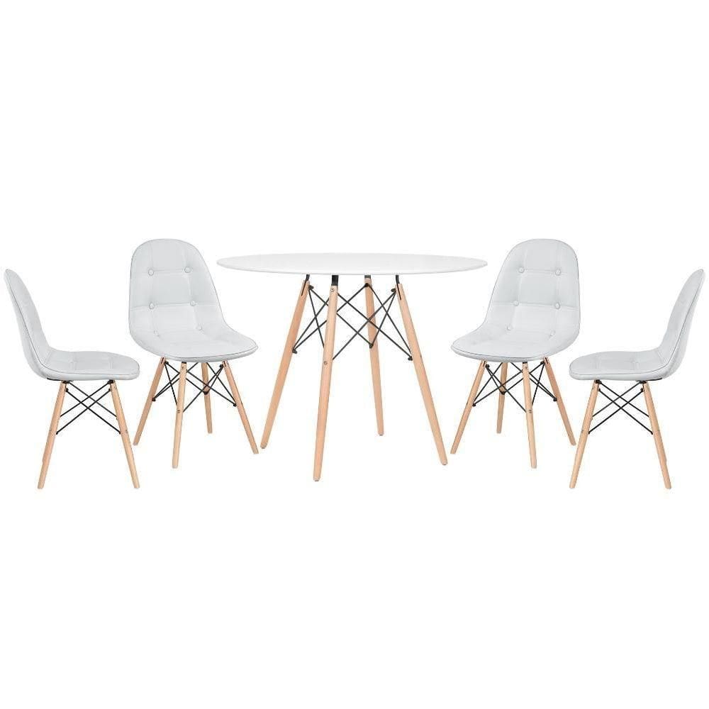 Kit - Mesa Eames 100 Cm Branco + 4 Cadeiras Botonê Cinza Claro Mesa Branco Com Cadeiras Cinza Claro