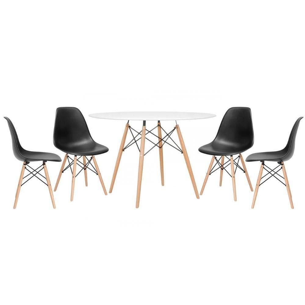 Kit - Mesa Eames 120 Cm Branco + 4 Cadeiras Eames Dsw Preto Mesa Branco Com Cadeiras Preto