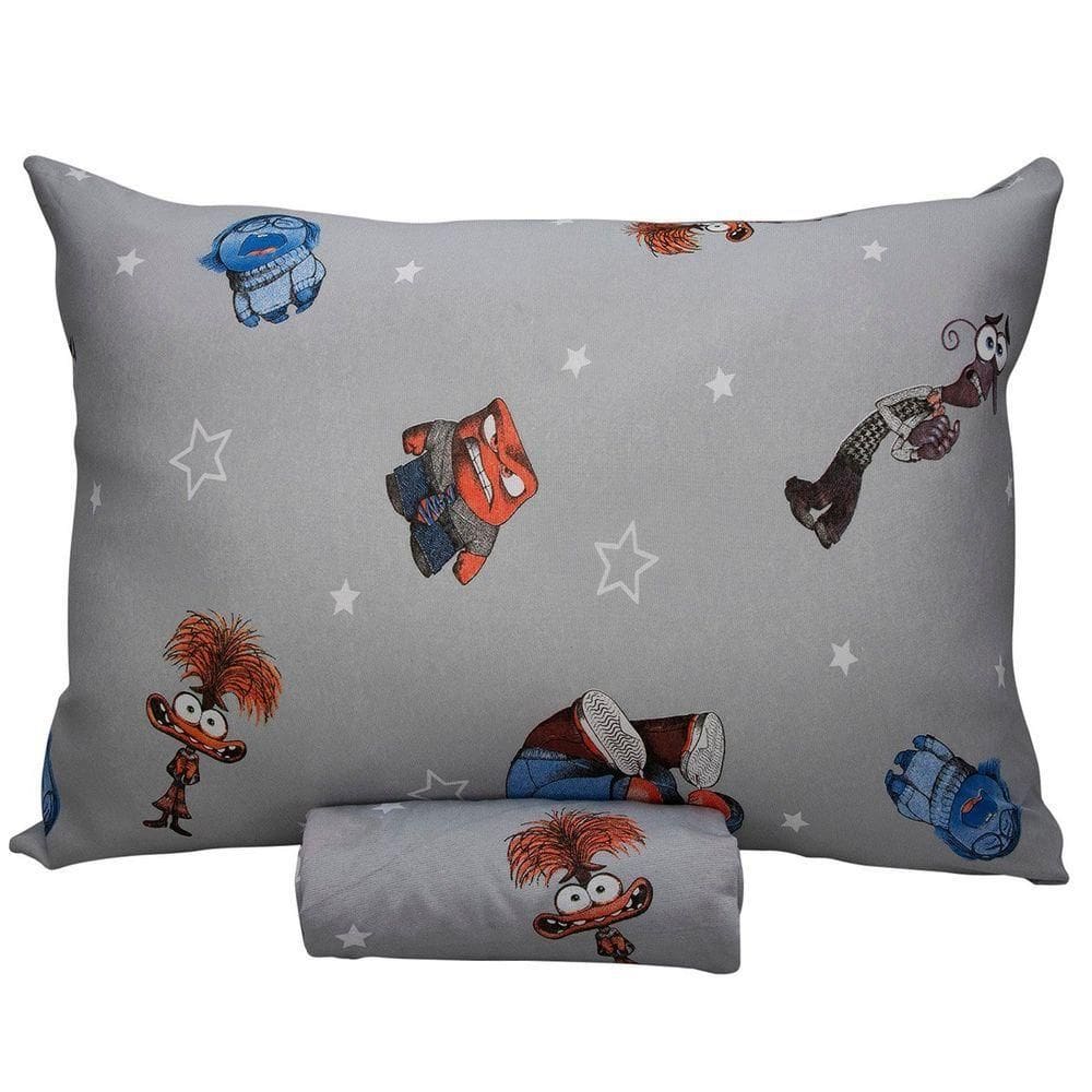 Jogo De Cama Portallar Solteiro Malha Mista Estampado Disney Divertidamente 2 Pçs Cinza