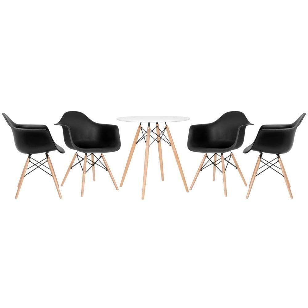 Kit - Mesa Eames 70 Cm Branco + 4 Cadeiras Eames Daw Preto Mesa Branco Com Cadeiras Preto