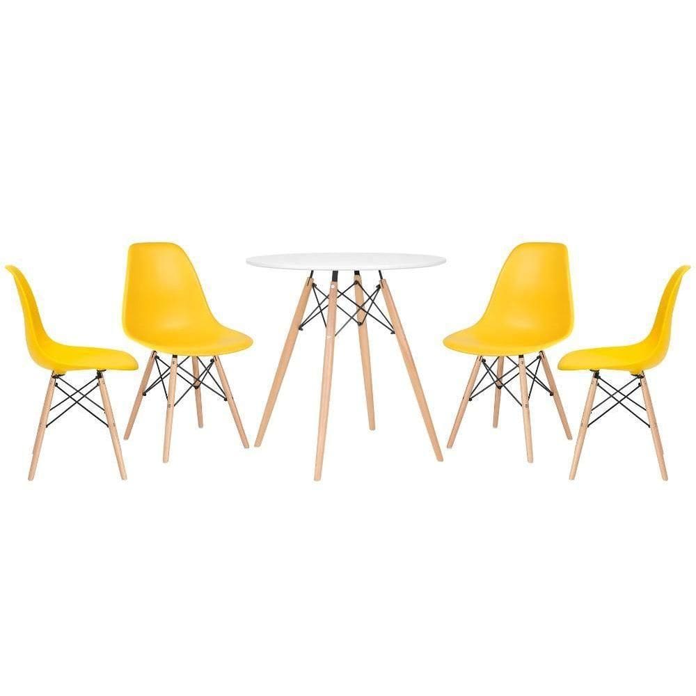 Kit - Mesa Eames 70 Cm Branco + 4 Cadeiras Eames Dsw Amarelo Mesa Branco Com Cadeiras Amarelo