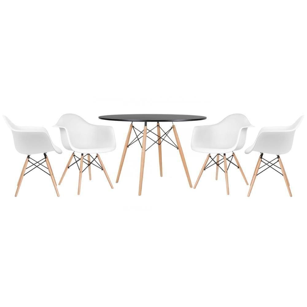 Kit - Mesa Eames 120 Cm Preto + 4 Cadeiras Eames Daw Branco Mesa Preto Com Cadeiras Branco