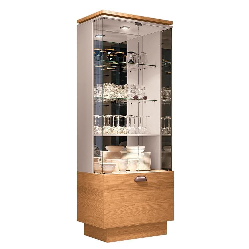 Cristaleira Diamante Com Led E Portas De Vidro Cinamomo-off White - Pr Móveis Cinamomo-off White