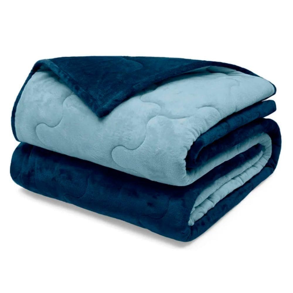 Edredom Buettner King Plush Flannel 100% Poliéster Dupla Face 260mx280m Azul Jeans Escuro E Azul Jeans Claro