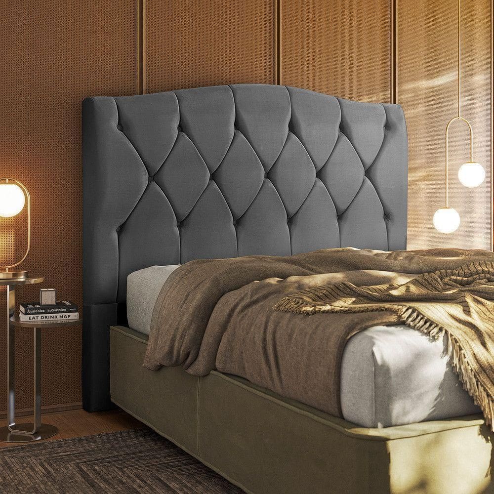 Cabeceira Multifuração Casal - Queen Elegance Veludo - Shop Chumbo