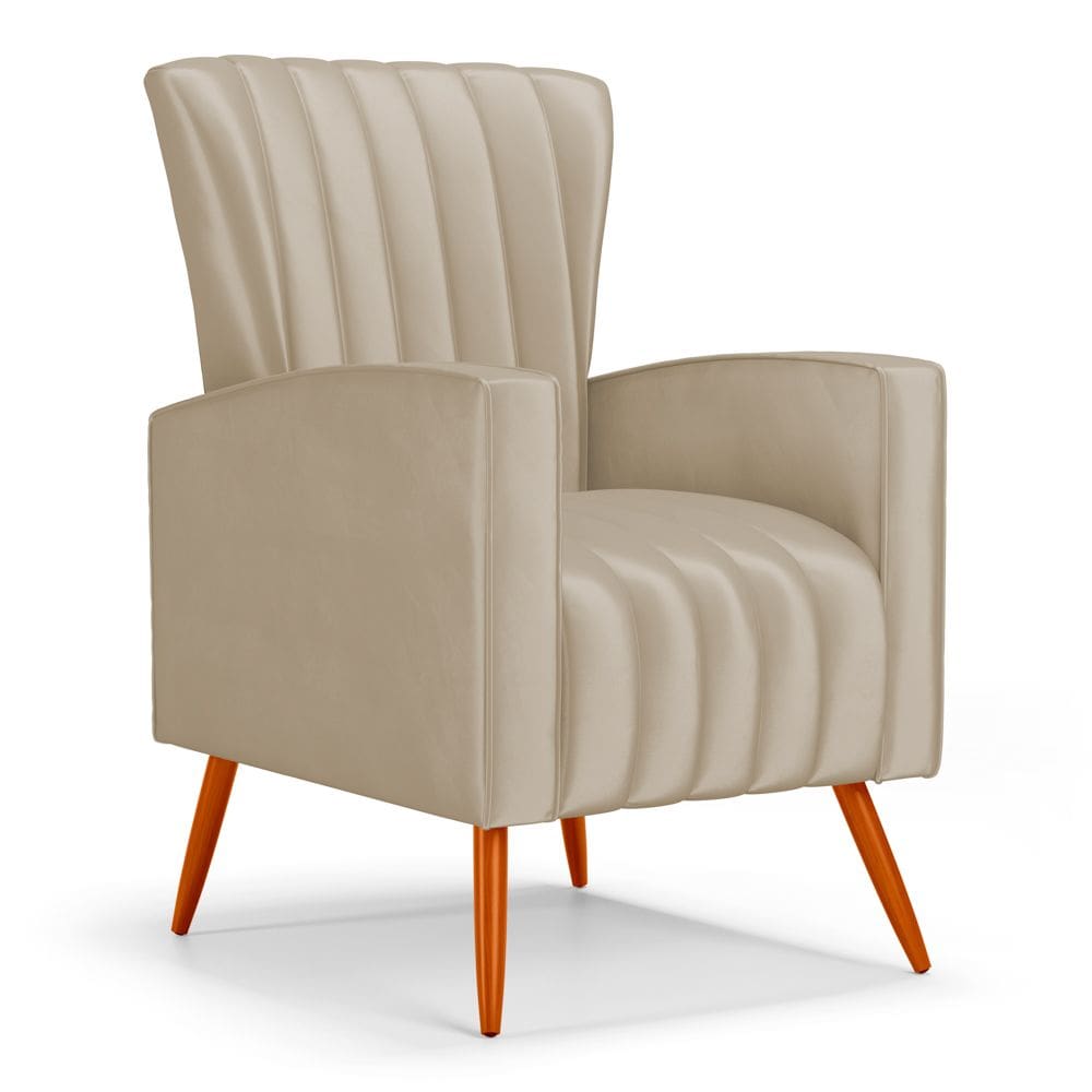 Poltrona Decorativa Melody com Pés Palito Suede Bege - Abmaza