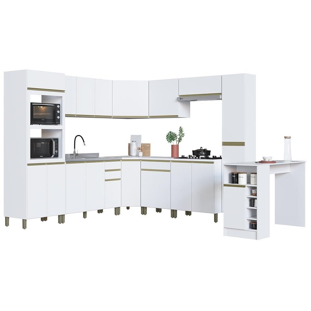 Cozinha Modulada de Canto Dinamarca 11 Peças com Torre Quente 2 Fornos e Bancada - Indékes