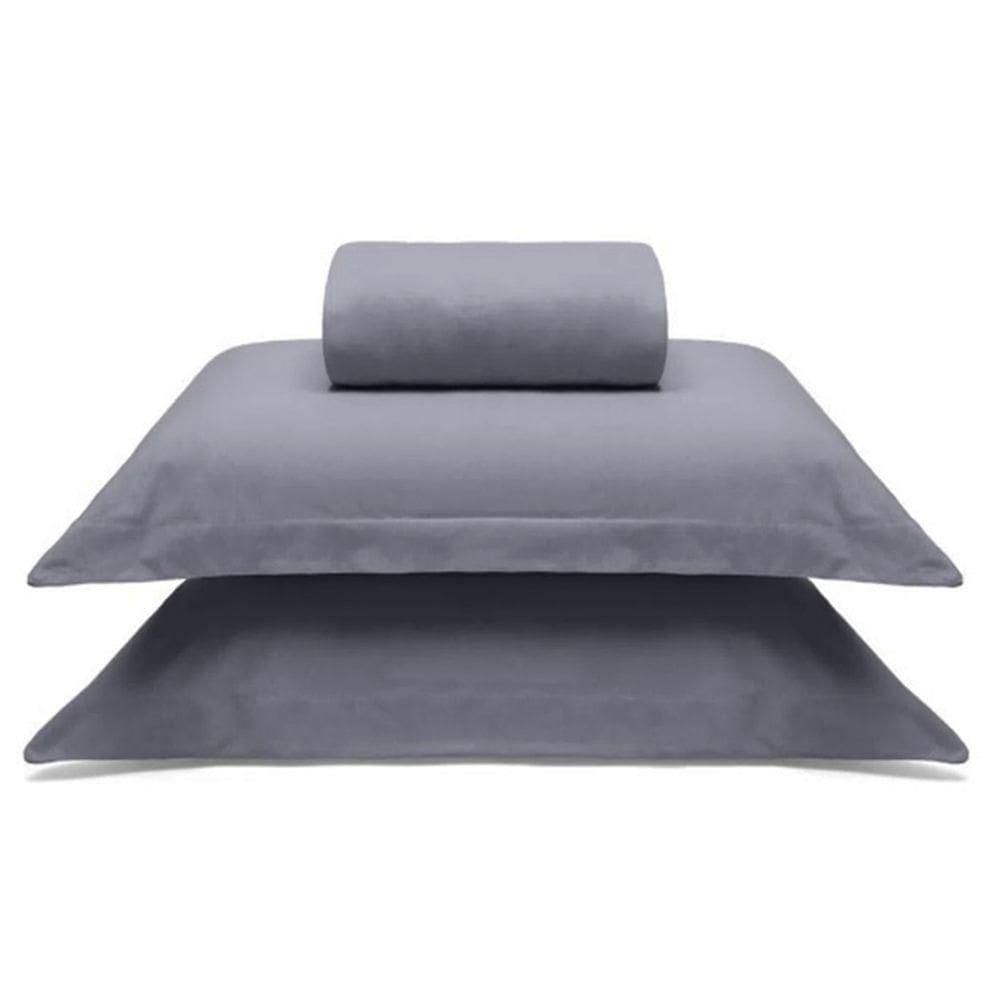 Jogo De Cama Buettner Queen Malha 100% Algodao Liso 3 Peças Image Cinza