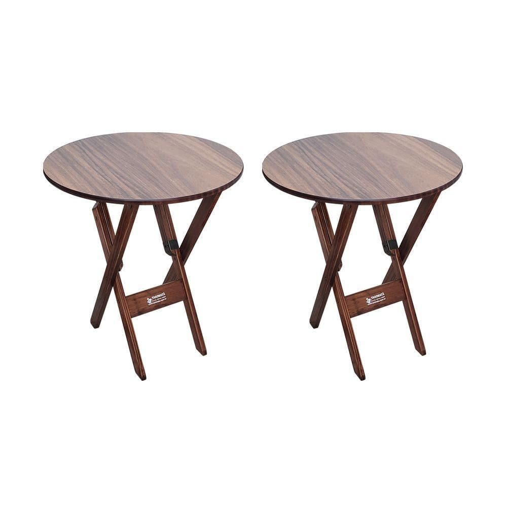 Kit 2 Mesas Dobráveis De Madeira Redonda 70cm Imbuia - Tarimatã