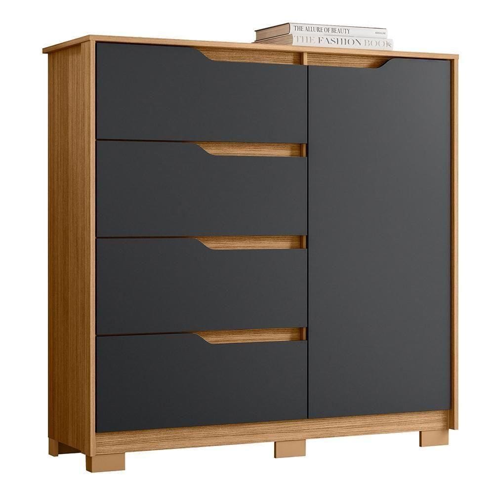 Cômoda Sole 1 Porta E 4 Gavetas Nature-titanium - Móveis Albatroz Nature-titanium