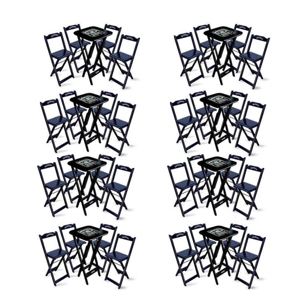 Kit 8 Conjuntos De Mesa Bistrô Dobrável Jack Daniel`s Com 4 Banquetas De Madeira Preta