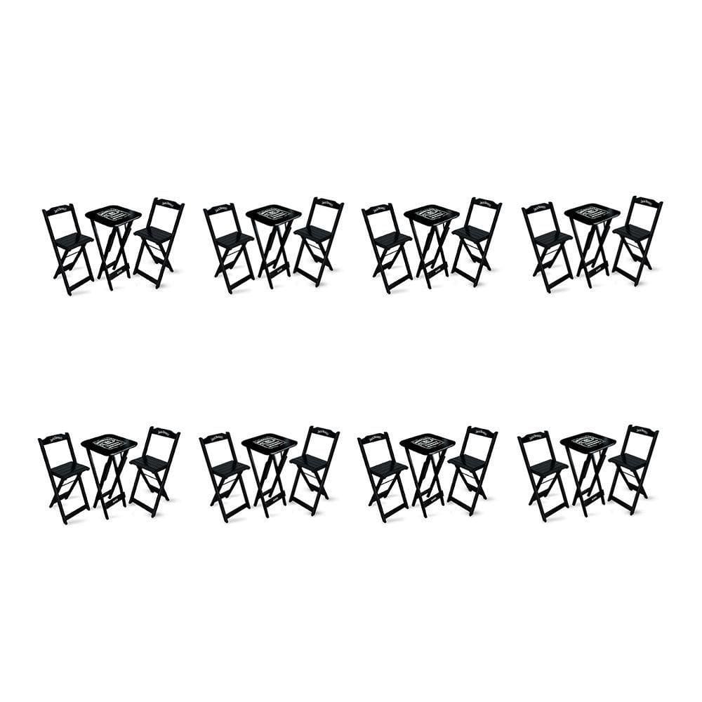 Kit 8 Conjuntos De Mesa Bistrô Dobrável Jack Daniel`s Com 2 Banquetas De Madeira Preta