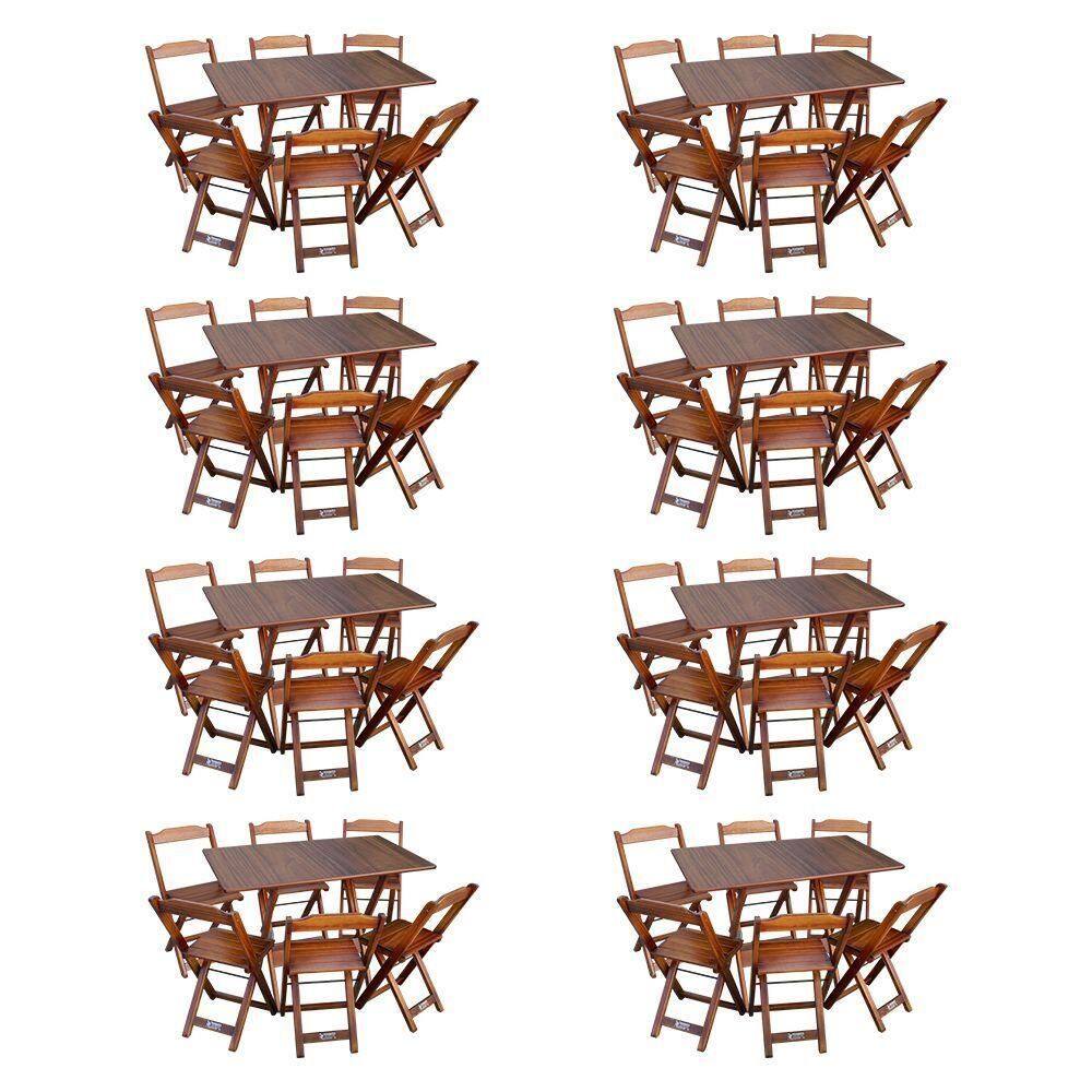Kit 8 Conjuntos De Mesa Dobráveis De Madeira 70x110cm Com 6 Cadeiras Imbuia