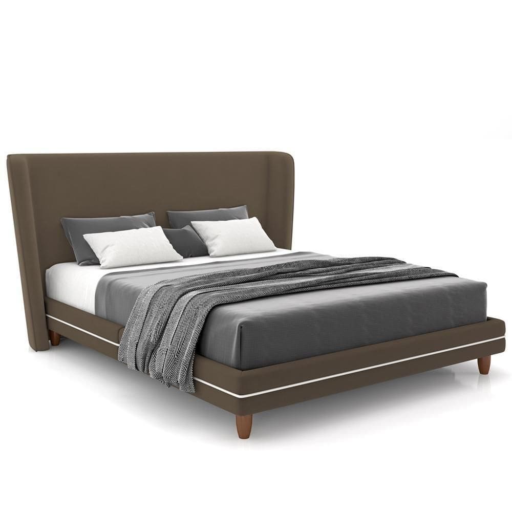 Cabeceira Casal Nilo 140cm Com Cama Pés Madeira Suném P05 Veludo Marrom - Lyam Decor