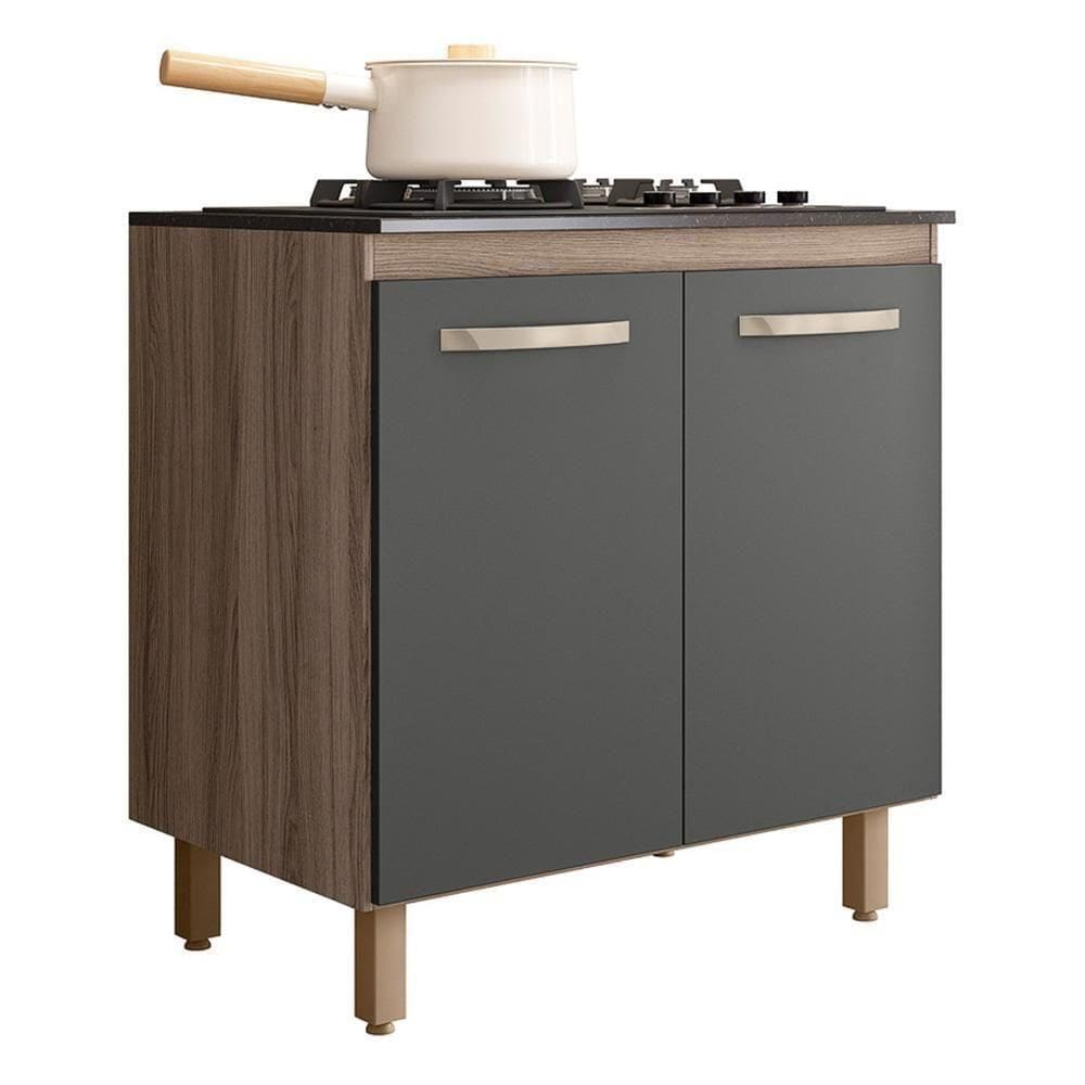 Balcão De Cozinha Fit 80 2 Portas Carvalho Nature-chumbo Com Tampo Mdp Para Cooktop - Nicioli Carvalho Nature-chumbo