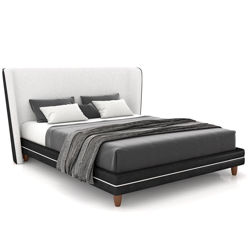 Cabeceira Casal Nilo 195cm Com Cama Pés Madeira Suném P05 Couríssimo Preto Bouclê Cru - Lyam Decor