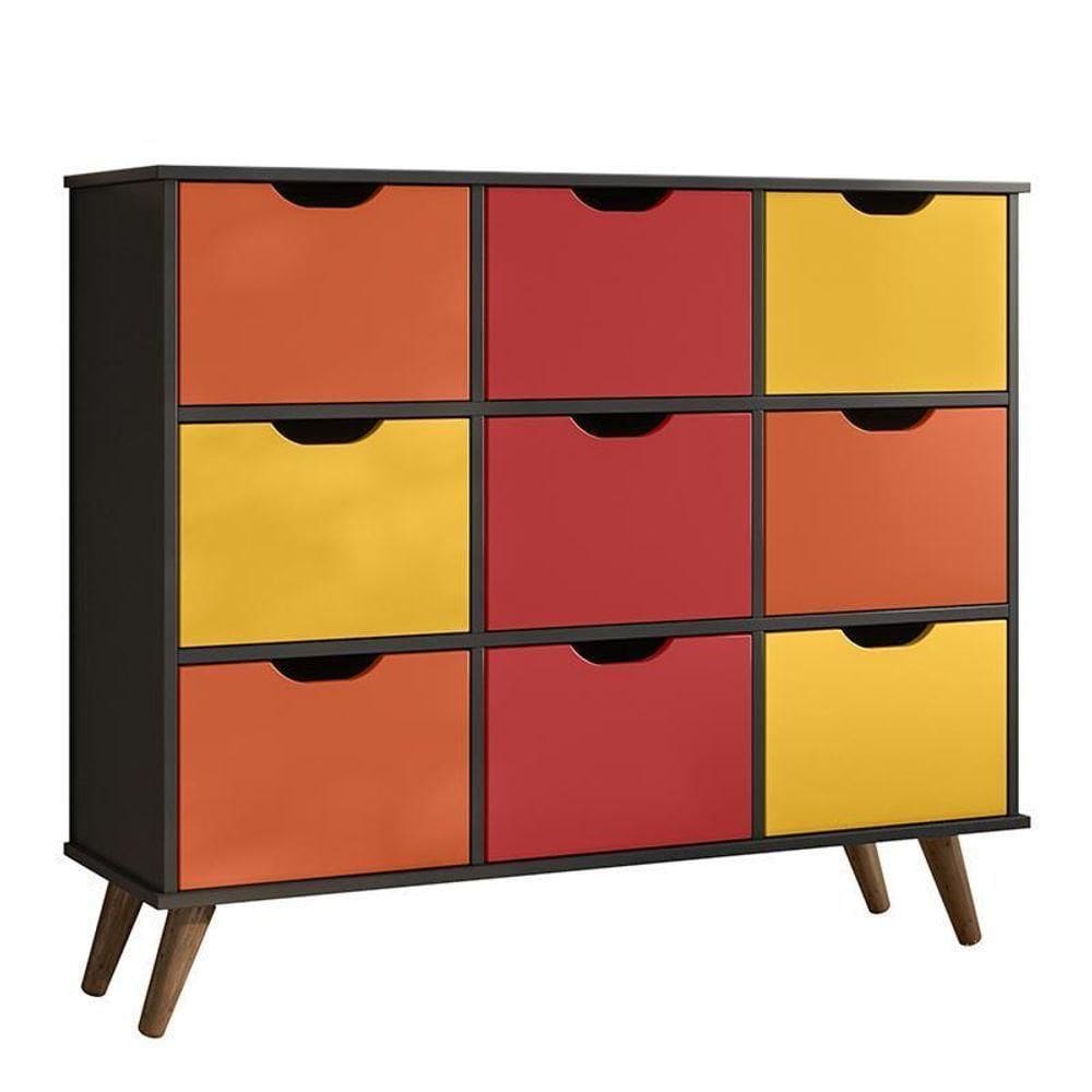Nicho Organizador Retrô 1478 Com 9 Gavetas Preto-colorido - Qmovi Preto-colorido