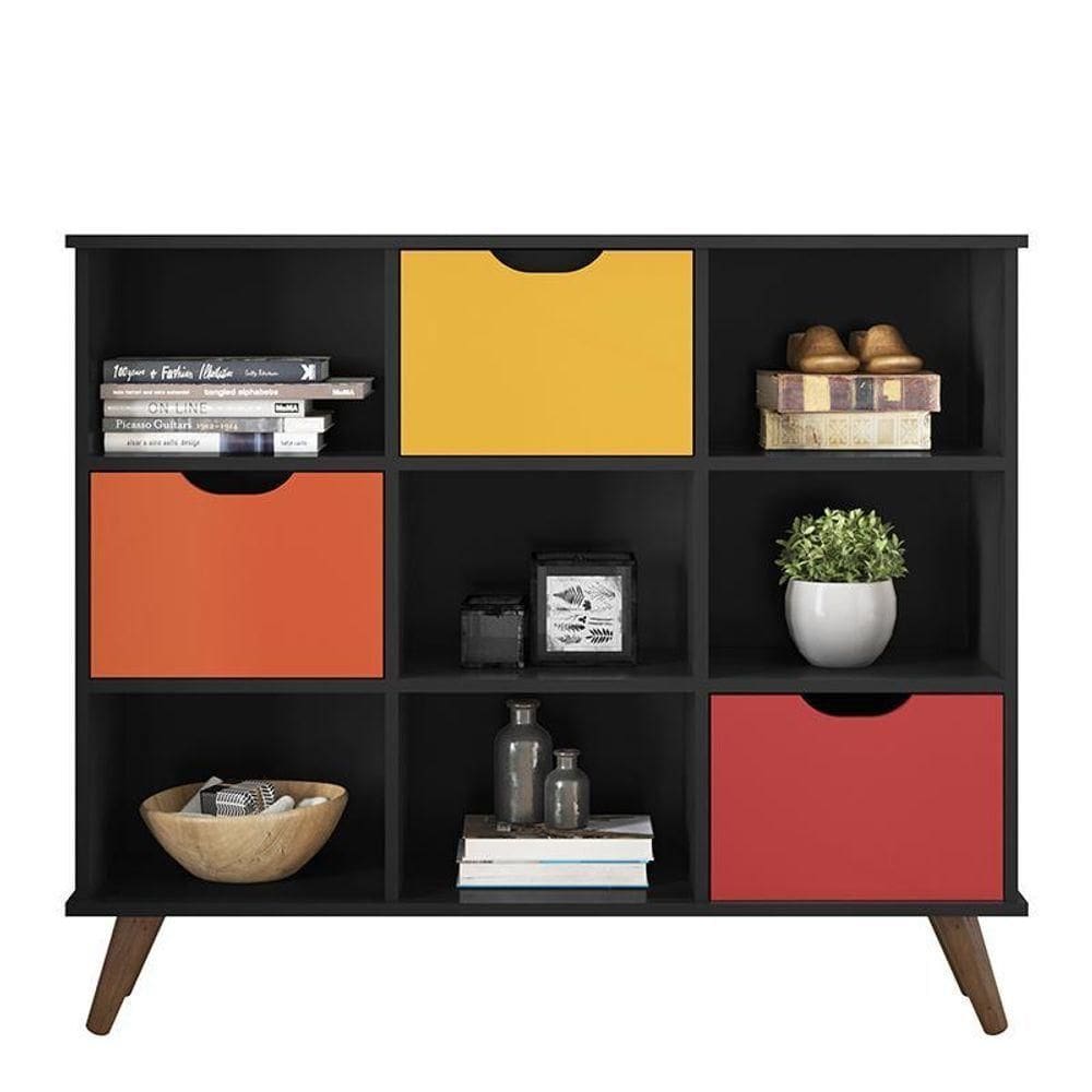Nicho Organizador Retrô 1478 Com 3 Gavetas Preto-colorido - Qmovi Preto-colorido