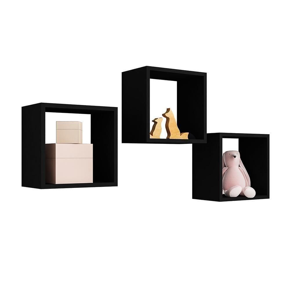Kit 3 Nichos De Parede Decorativo Louise Preto - Ajl Móveis Preto