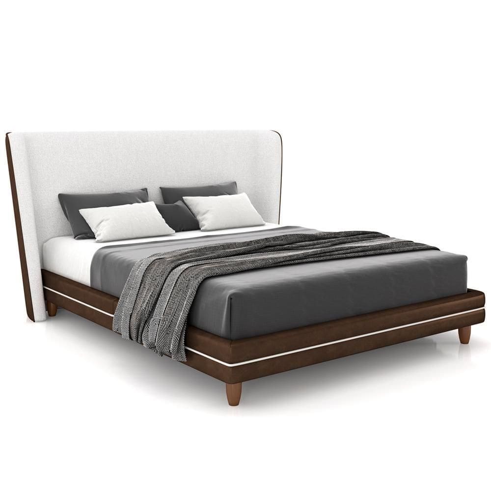 Cabeceira Casal Nilo 140cm Com Cama Pés Madeira Suném P05 Couríssimo Marrom Bouclê Cru - Lyam Decor
