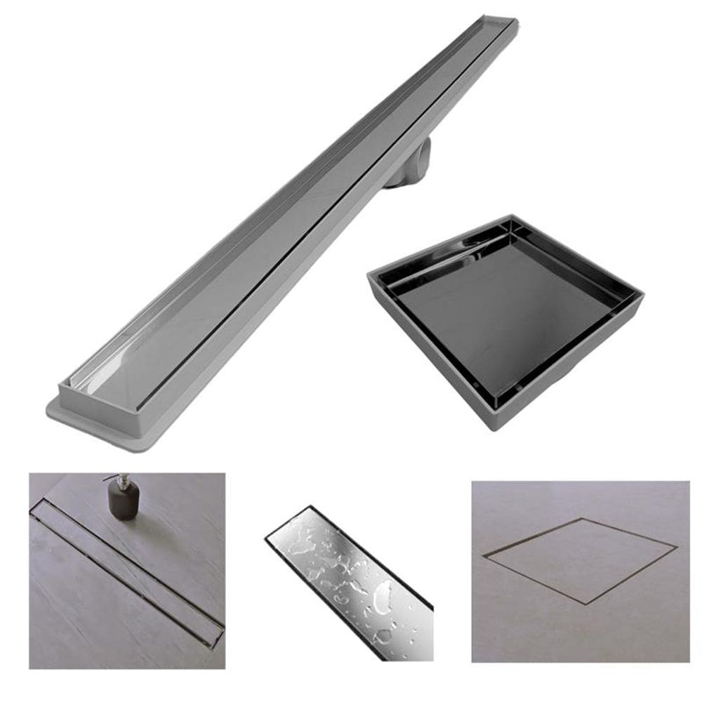 Kit Seca Box Linear 5x90 + Ralo 15x15 Inox 2 em 1 Invisível Oculto Base Cinza Banheiro