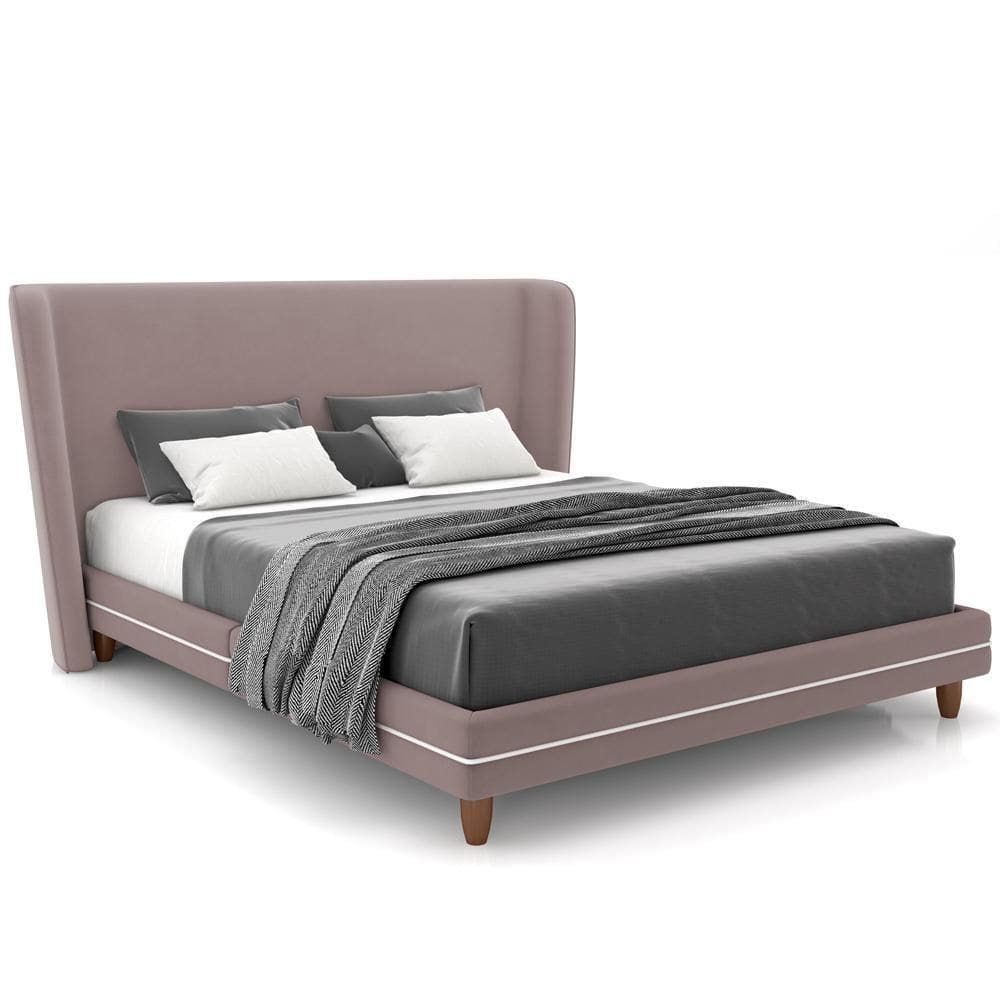 Cabeceira Casal Nilo 195cm Com Cama Pés Madeira Suném P05 Veludo Rosê - Lyam Decor