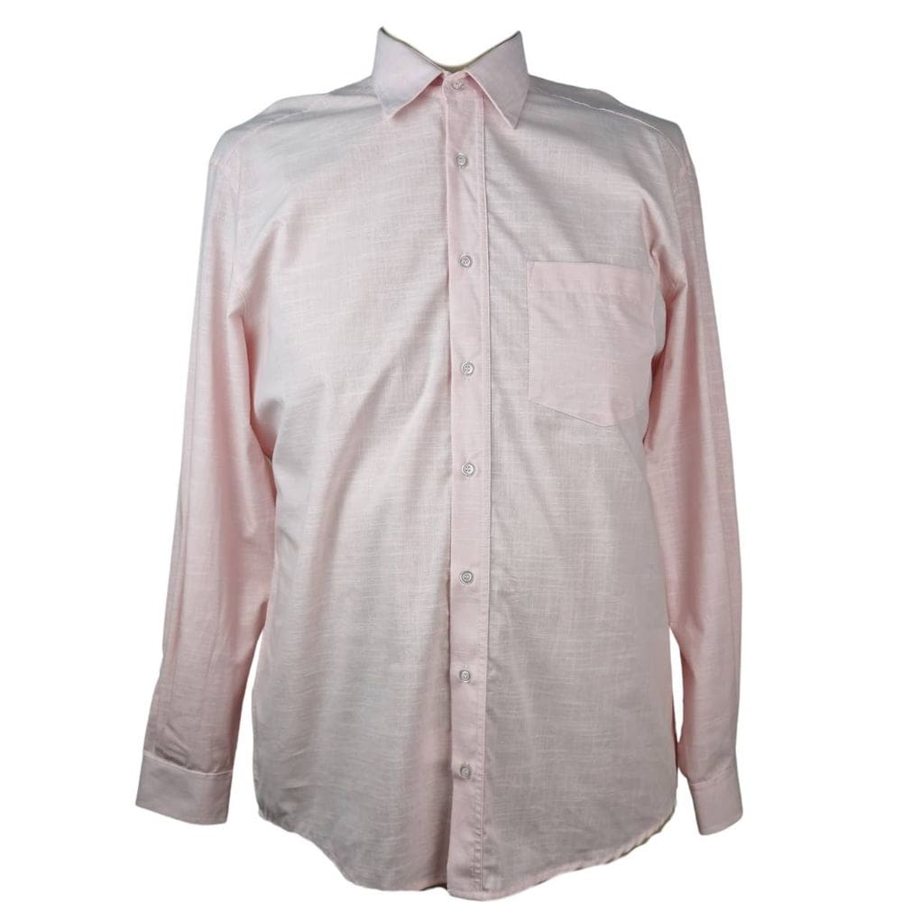 Camisa Social Masculina ML Rosa Plus Size 7 Algodão 100%