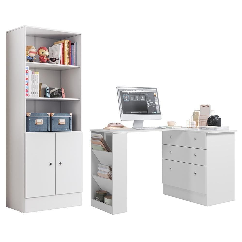 Conjunto Gamer Armário 2 Portas E Mesa Giratória Branco - Qmovi Branco