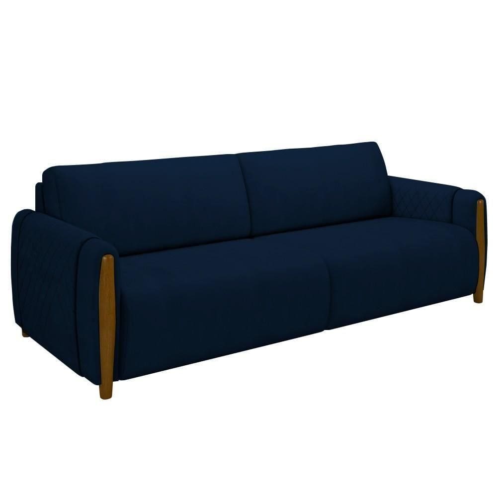 Sofá 3 Lugares 223cm Pés Madeira Amaranto M22 Veludo Azul Marinho - Mpozenato