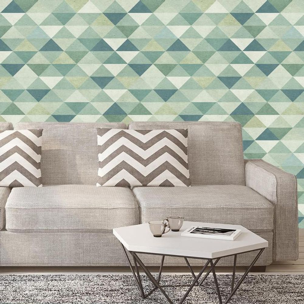 Papel Parede Pirâmide E Triângulos Verde Claro Autocolante