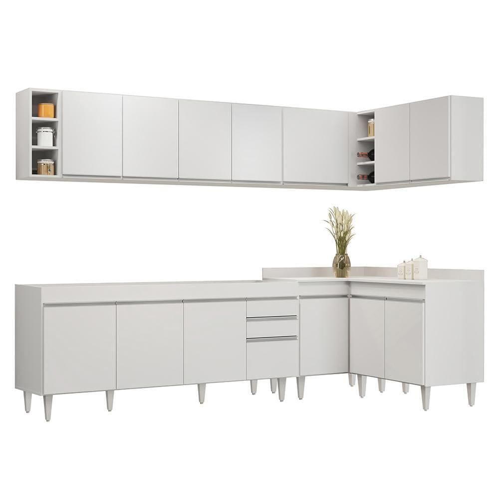 Armário De Cozinha Modulado De Canto 7 Peças Cp34 Balcão Sem Tampo Branco - Lumil