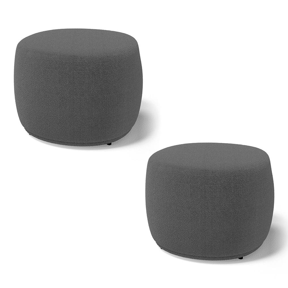 Kit 02 Puffs Decorativos Living Aisha Orgânico Redondo Bouclê Cinza Escuro - Abmaza