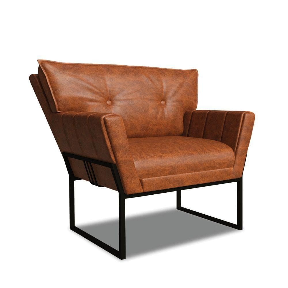 Poltrona Sala De Estar Industrial Pto Anitta Sintético Pu D03 - D`rossi Cor Nozes