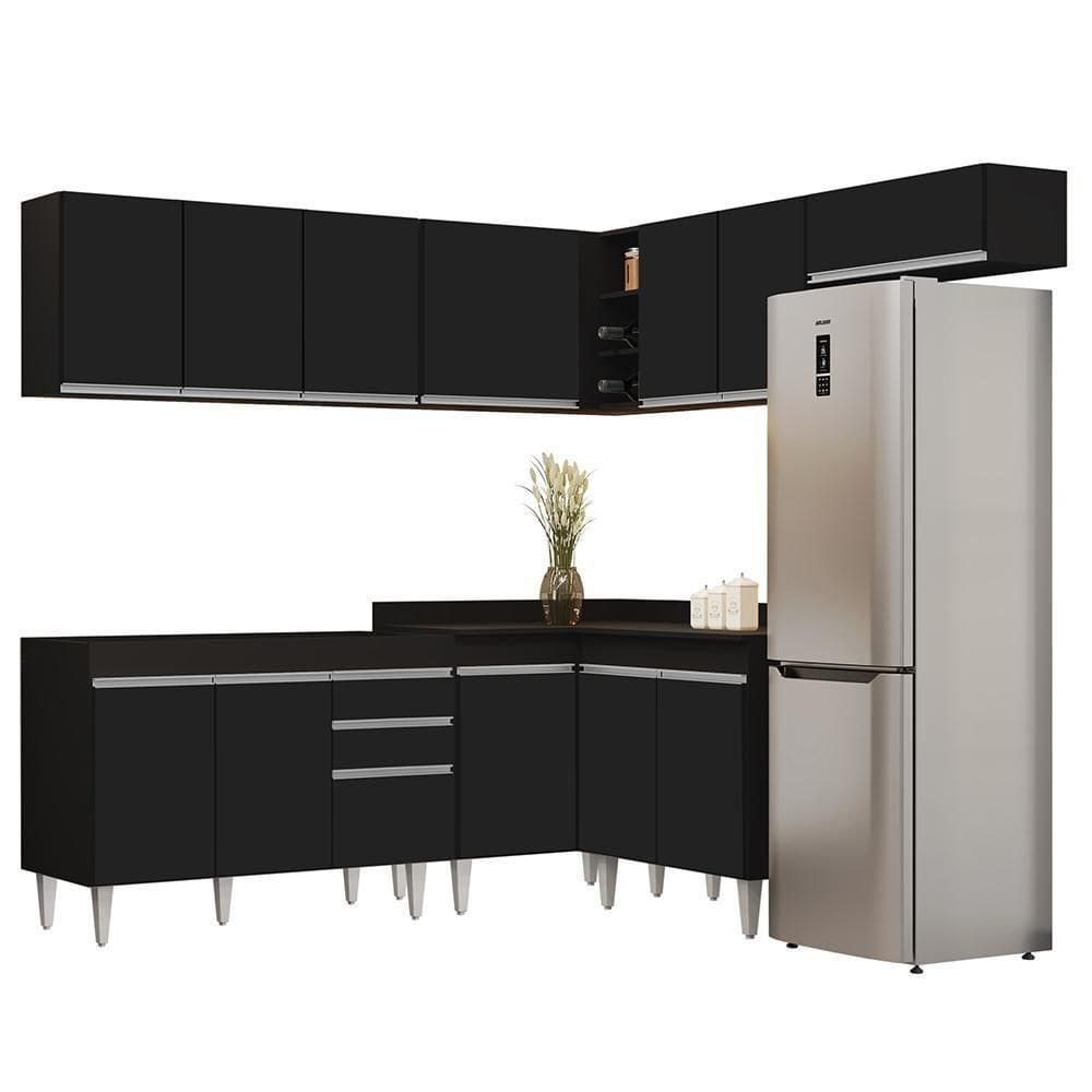 Armário De Cozinha Modulado De Canto 7 Peças Cp19 Balcão Sem Tampo Preto - Lumil