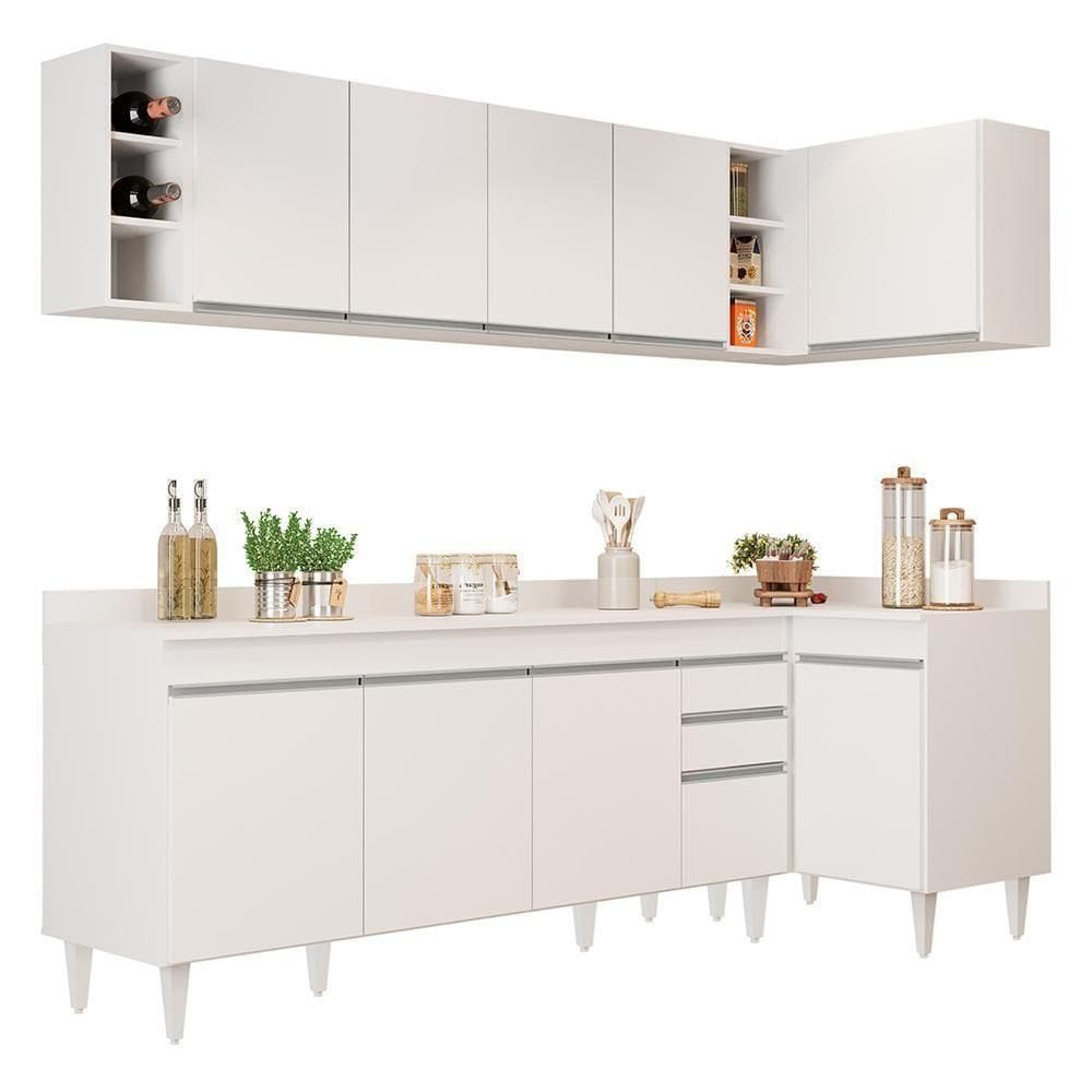 Armário De Cozinha Modulado De Canto Esquerdo 5 Peças Cp53 Balcão Com Tampo Branco - Lumil