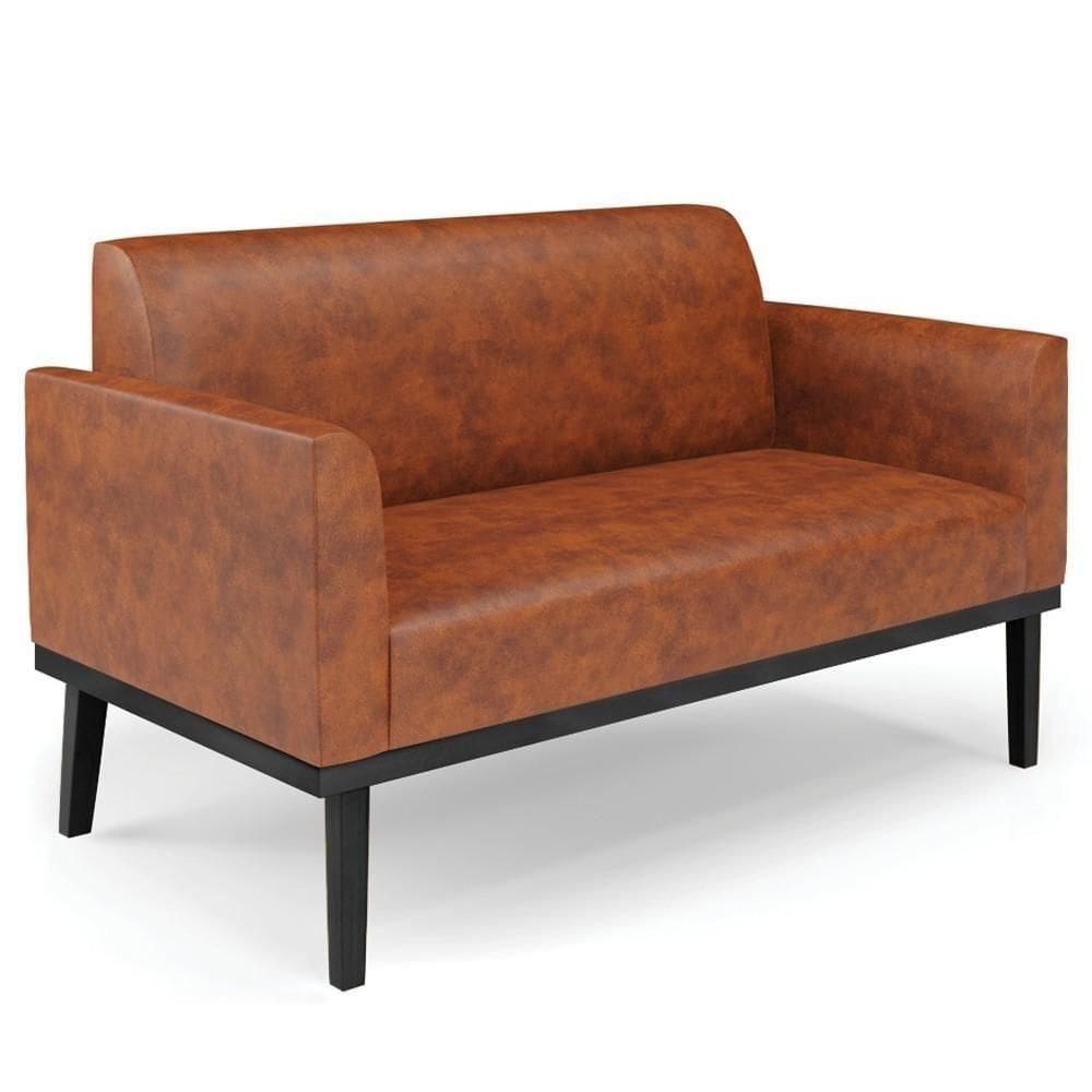 Sofá Namoradeira Base Madeira Preto Maressa Sintético Pu Nozes - Ibiza