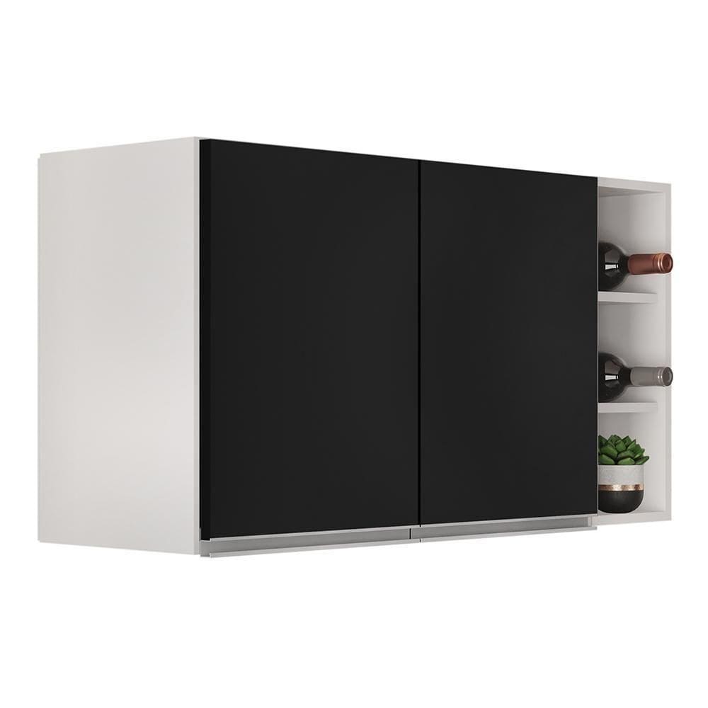 Armário De Cozinha Aéreo Califórnia 100cm E Nicho Garrafeiro Branco/preto - Lumil