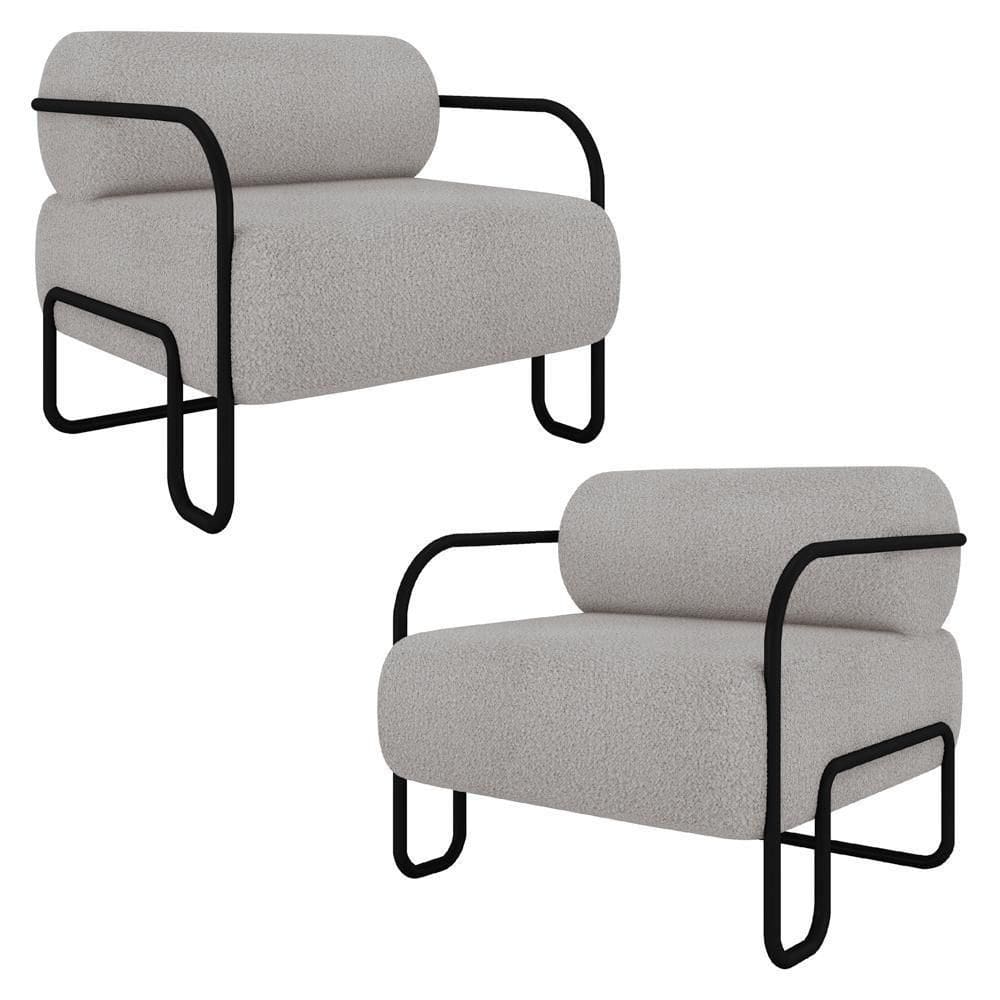 Poltrona Decorativa Para Sala Industrial Kit 2 Kira K04 Bouclê Creme - Mpozenato