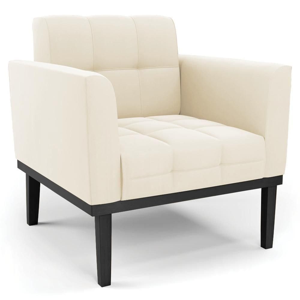 Poltrona Decorativa Base Madeira Preto Ana Veludo Bege - Ibiza