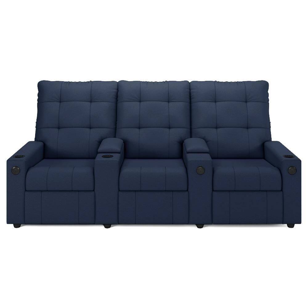 Poltrona De Cinema Reclinável 3 Lugares Baú Usb Mallie Fh9 Pu Azul - Mpozenato