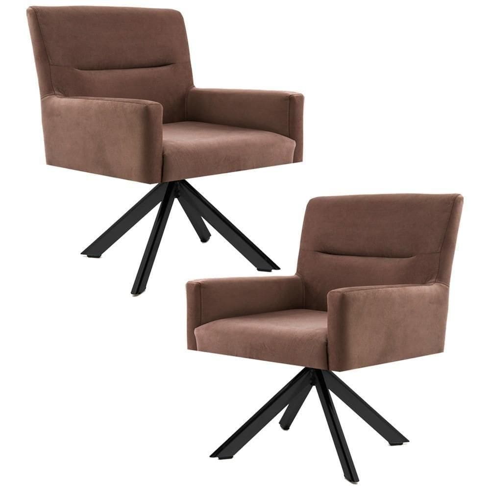 Kit 2 Poltronas Decorativas Giratórias Base Eiffel Preto Angel Veludo C-276 Ferrugem - Domi