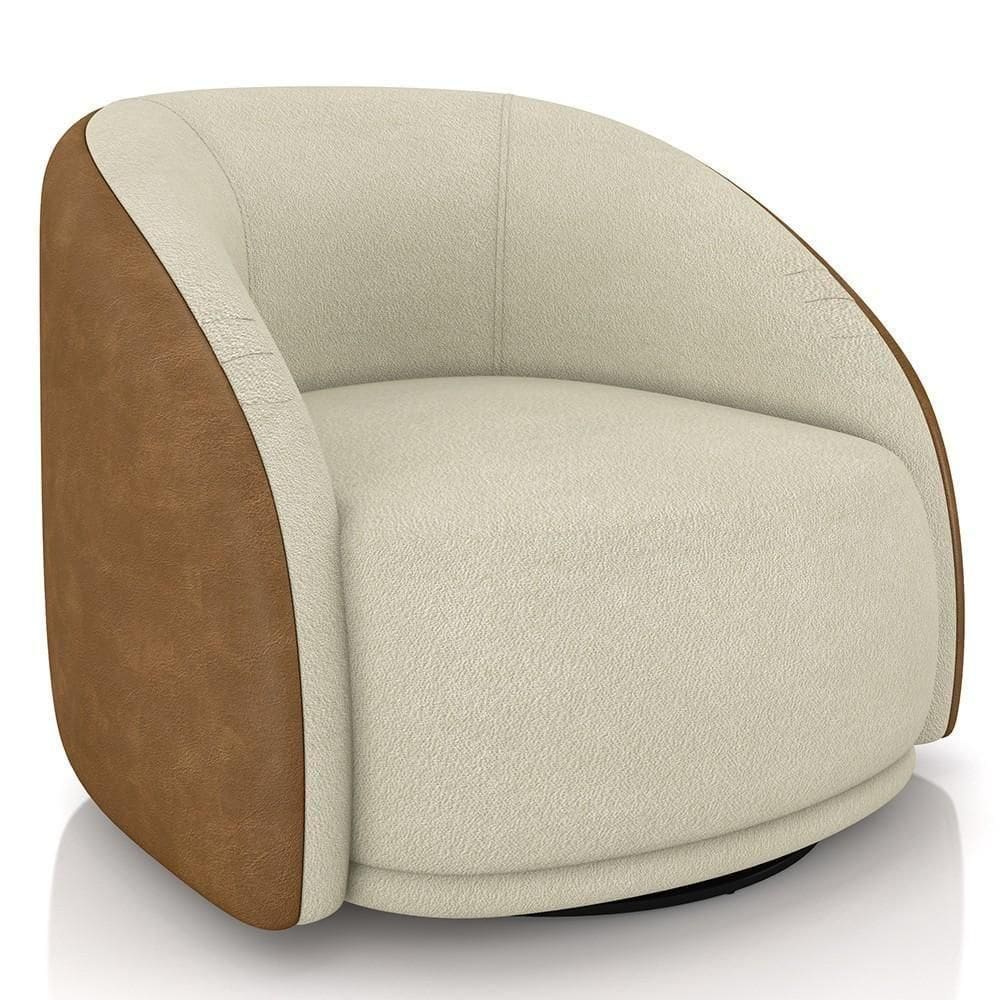 Poltrona Decorativa Orgânica Giratória Lya M22 Boucle Bege/sintético Marrom - Mpozenato