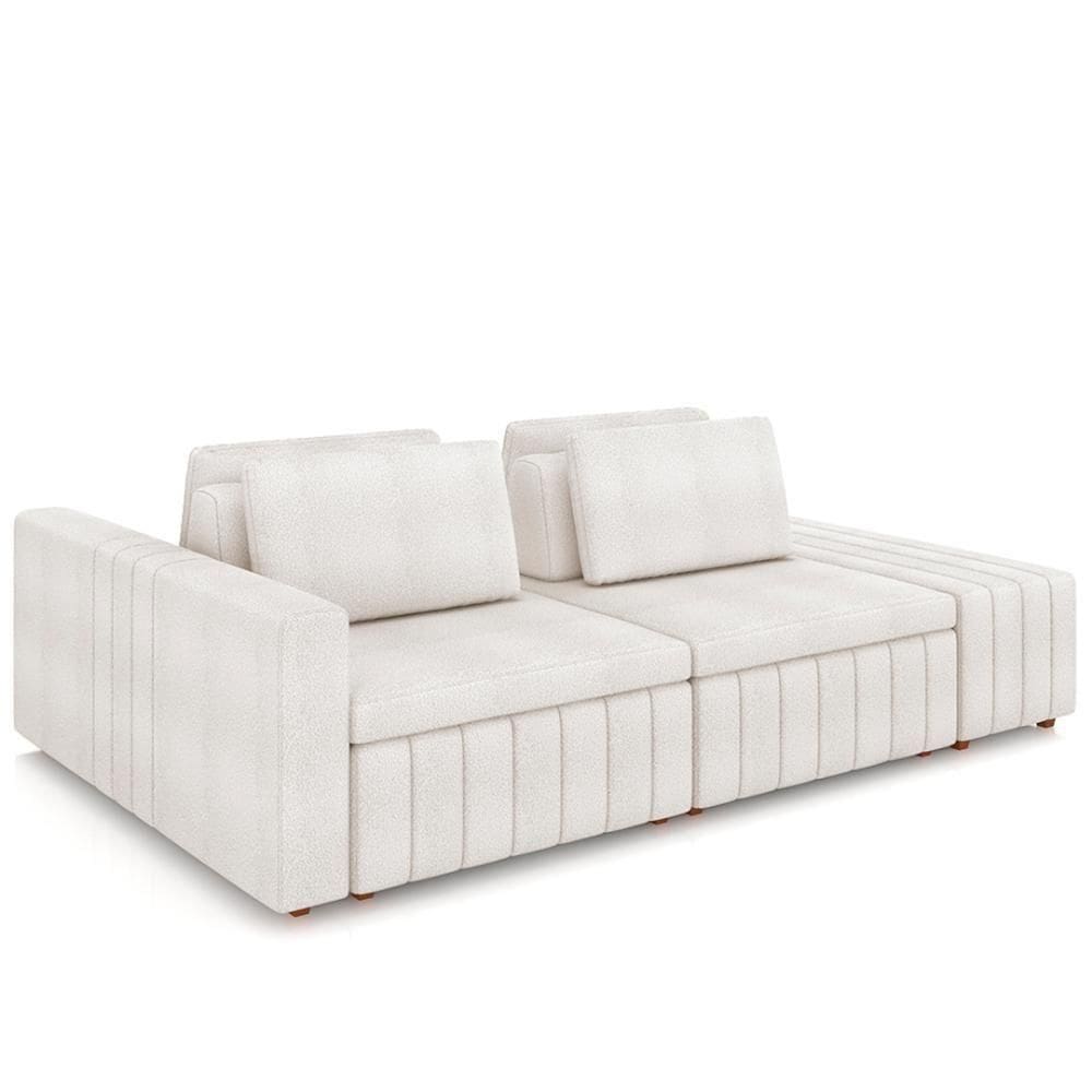 Sofá Ilha E Puff Sala Living 245cm Siesta M22 Boucle Bege Claro - Mpozenato