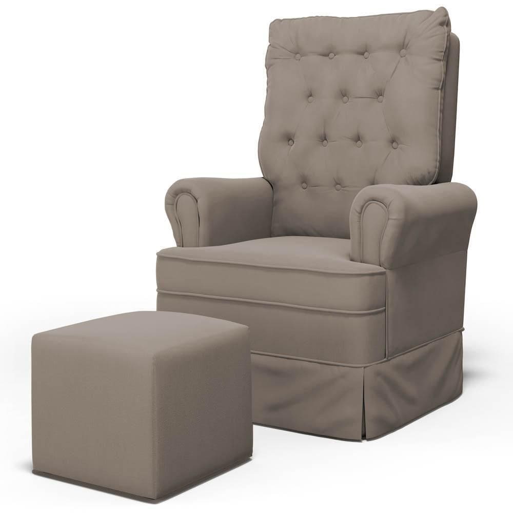 Poltrona De Amamentação E Descanso Com Balanço E Puff Laís G05 Veludo Areia - Mpozenato