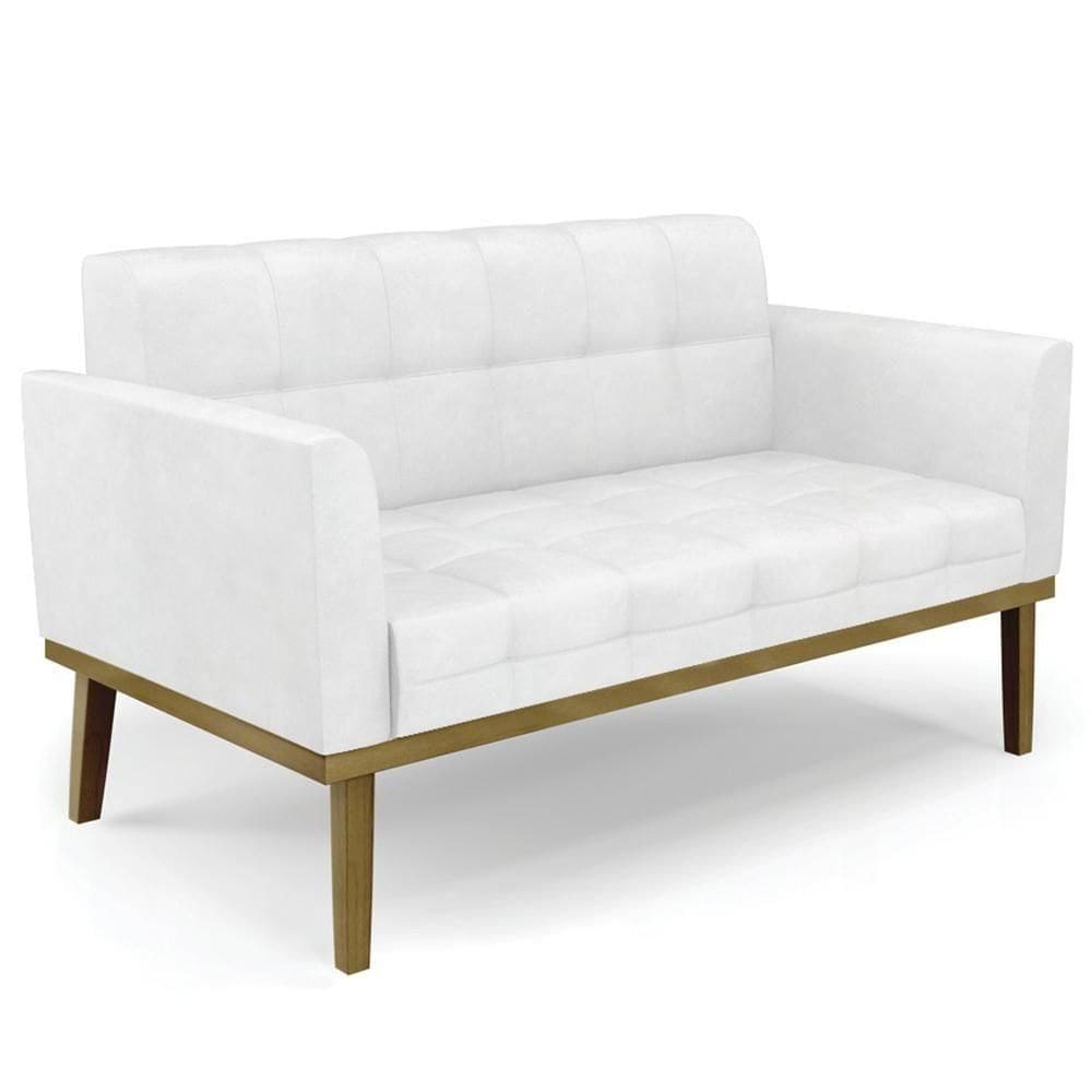 Sofá Namoradeira Base Madeira Castanho Ana Sintético Pu Branco - Ibiza